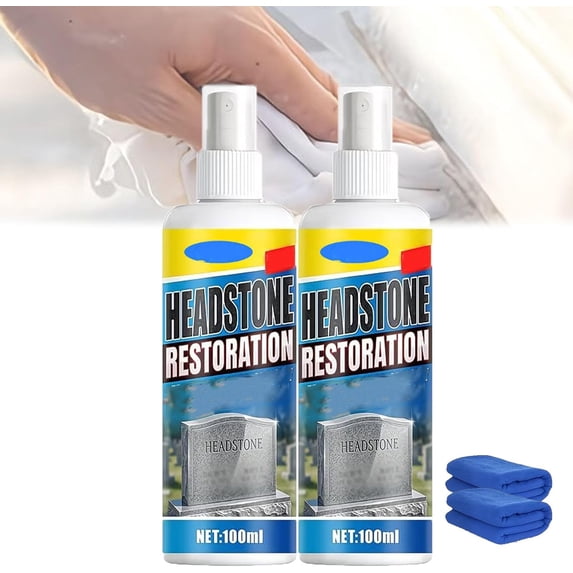 Headstone Restoration and Cleaning Spray - Tombstone Monument Cleaner for Granite Marble Cemetery Memorials - Gentle Stone Care Formula 100ml/3.4oz (2PCS+2*Towel)