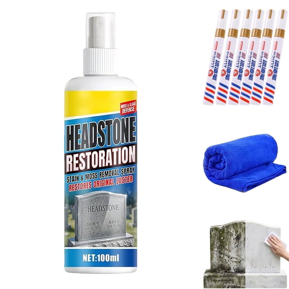 Headstone Restoration & Cleaning Spray - Tombstone & Monument Cleaning Spray,Professional Clean Restore & Protect Memorial Stones, Efficient Dirt Rust Removal,1Set