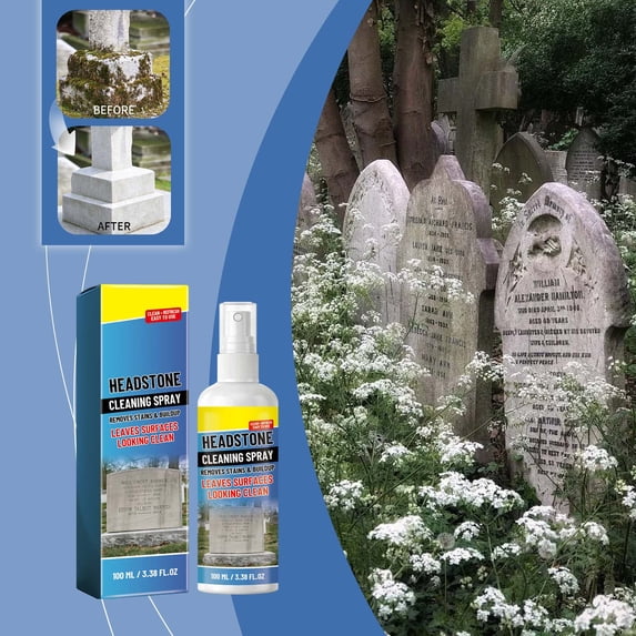 Headstone Restoration and Cleaning Spray Tombstone Monument Cleaner Gentle Stone Care Formula for Granite Marble Cemetery Memorials (100ml/3.4 Oz)