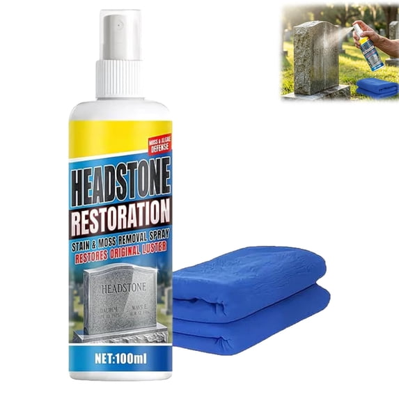 Headstone Restoration and Cleaning Spray - Tombstone Monument Cleaner for Granite Marble Cemetery Memorials - Gentle Stone Care Formula 100ml/3.4oz