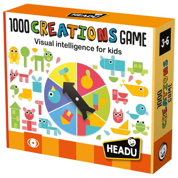 Headu: 1000 Creations Game - Assemble Animals & Objects From Shaped Tiles, Color Matching, Category Spinner, Visual Intelligence Gameplay, Kids 3-6