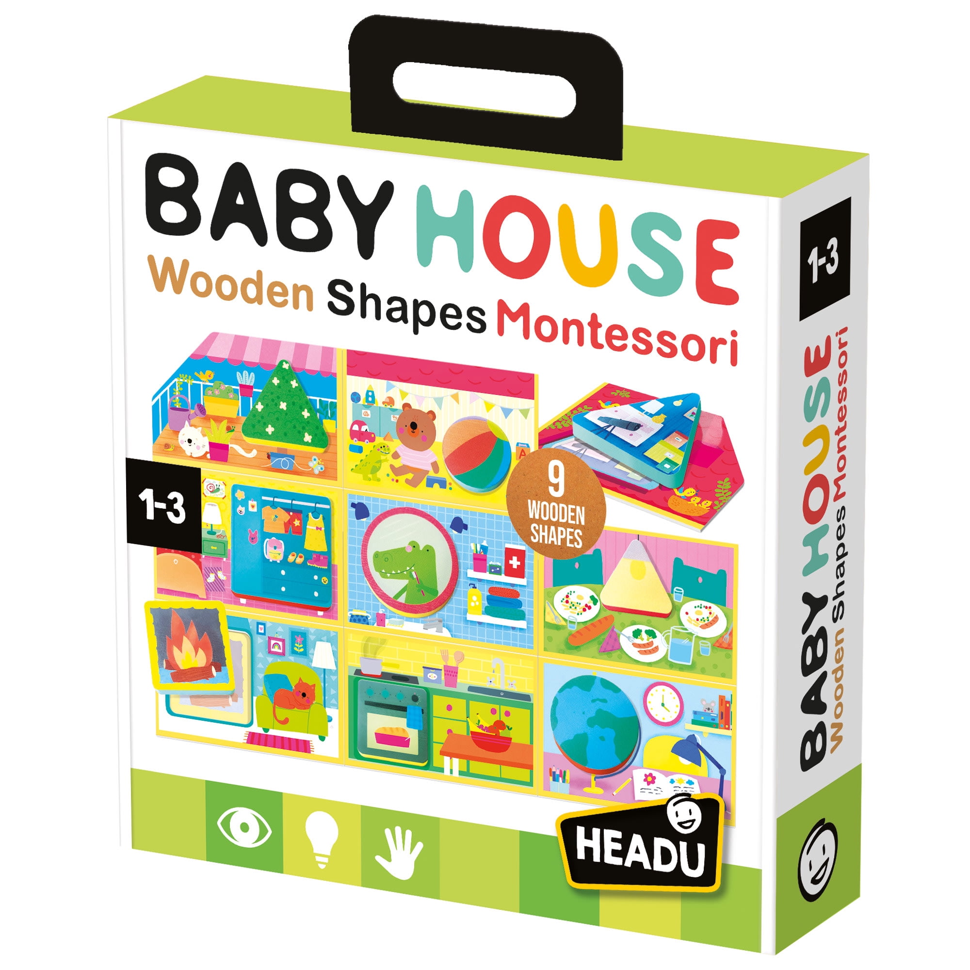 Headu: Wooden Shapes Montessori - Baby House - Animal & Objects Matching Game, Sorting & Tile Positioning Activity, Scene Puzzle Play, Toddlers 1-3