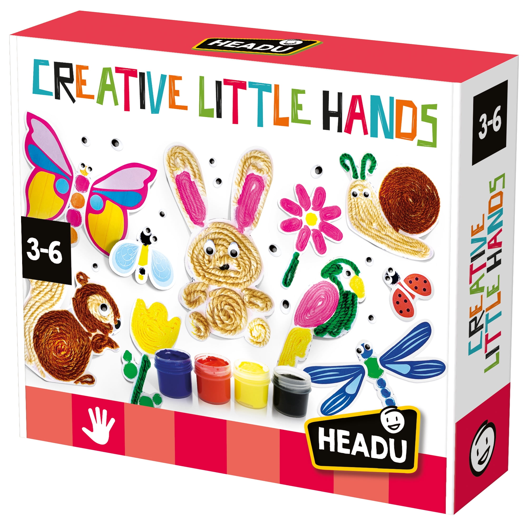 Headu: Creative Little Hands - DIY Artistic Techniques Craft Kit, Finger Painting, Woolen Threads Characters & Flowers, Cardboard Cut-Outs, Kids 3+