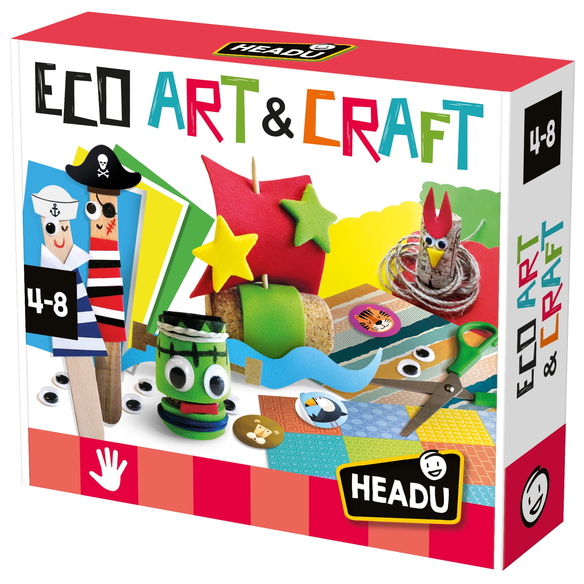 Headu: Eco Art & Craft - Transform Recyclables Into Creations, DIY Characters & Objects, Paper Patterns, Corks, Wood Sticks, Stickers, Foam, Kids 4+
