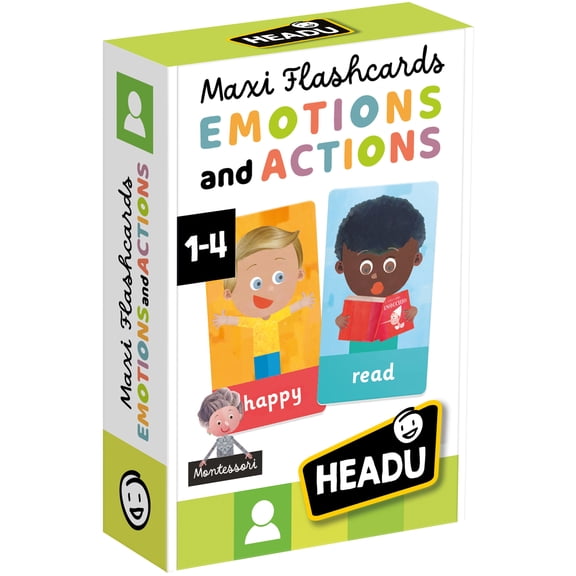 Headu: Maxi Flashcards - Emotions & Actions - Social Development Game, Expressions Play, Autism Support Material, Montessori Activity, Toddlers 1-4