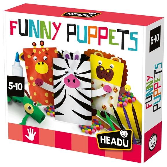 Headu: Funny Puppets - DIY Build & Play, Paper Bag Animal Characters, Personalize & Decorate, Poms-Eyes-Colorful Markers, Storytelling Craft, Kids 5+
