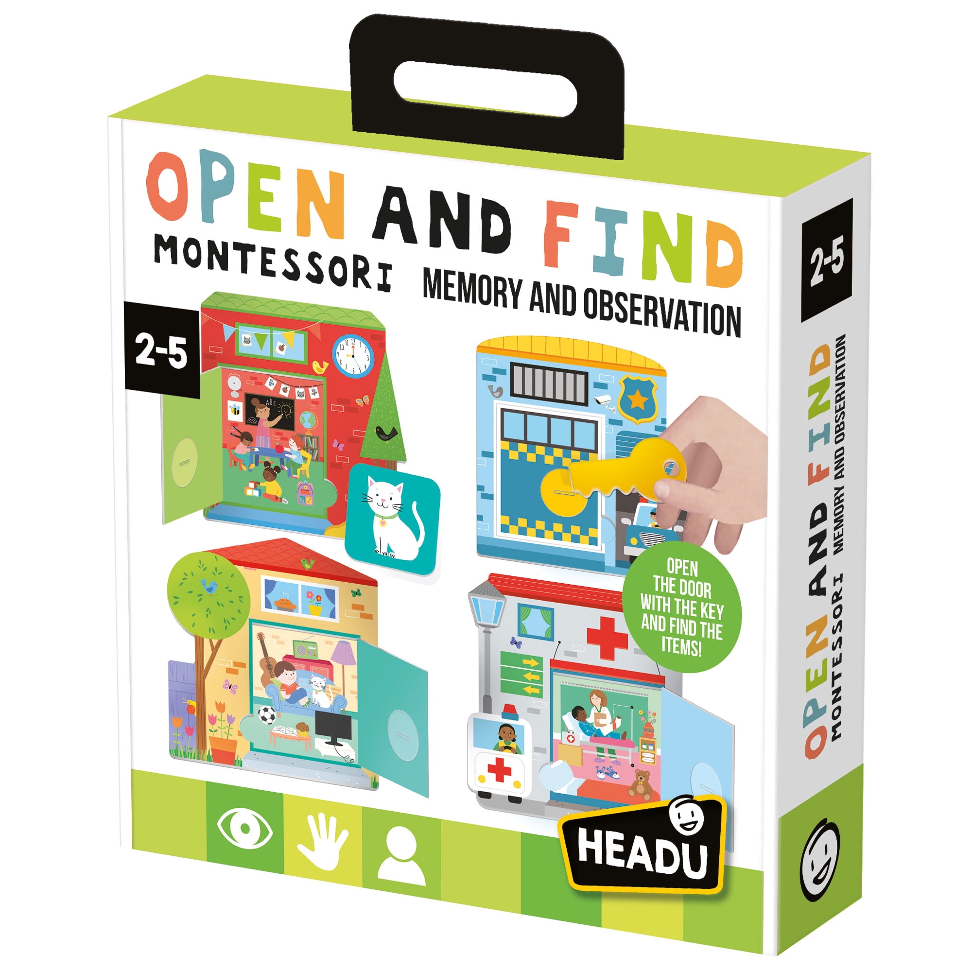 Headu: Look Open & Find Montessori - Memory & Observation Matching Game, Pair Hidden Object Tiles to City Scenes, Lock-Key Play Activity, Toddlers 2-5