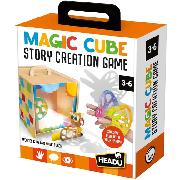 Headu: Magic Cube Story Creation Game - Create Hand Shadows, Wood Theater Box, Storytelling Play, Magic Torch, Animal Shapes, Nature Scenes, Kids 3-6
