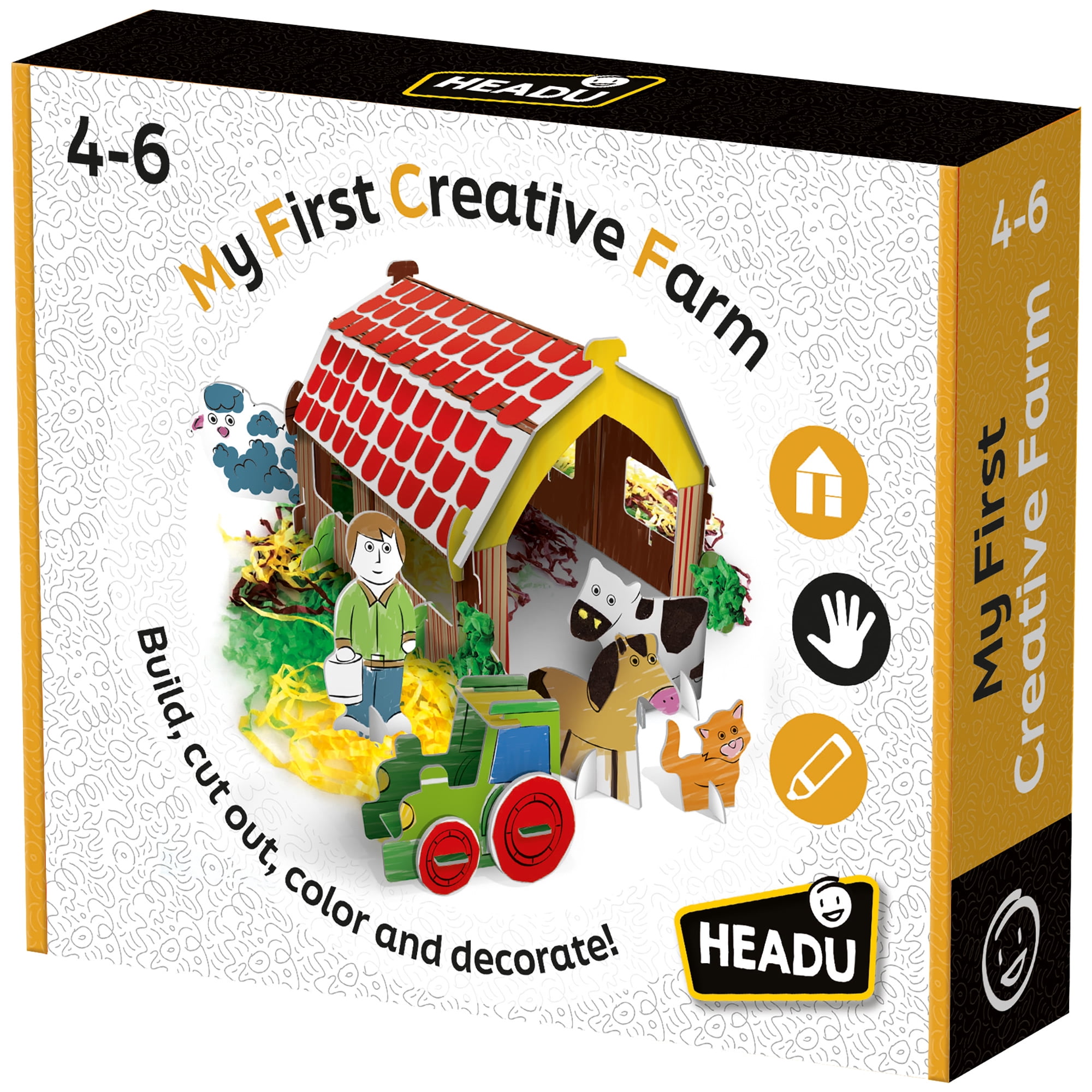 Headu: My First Creative Farm - Build-Color-Decorate a 3D Farm Scene, Barn-Animals-Farmers Cut-Out Pieces, DIY Tactile Storytelling Crafting, Kids 4+