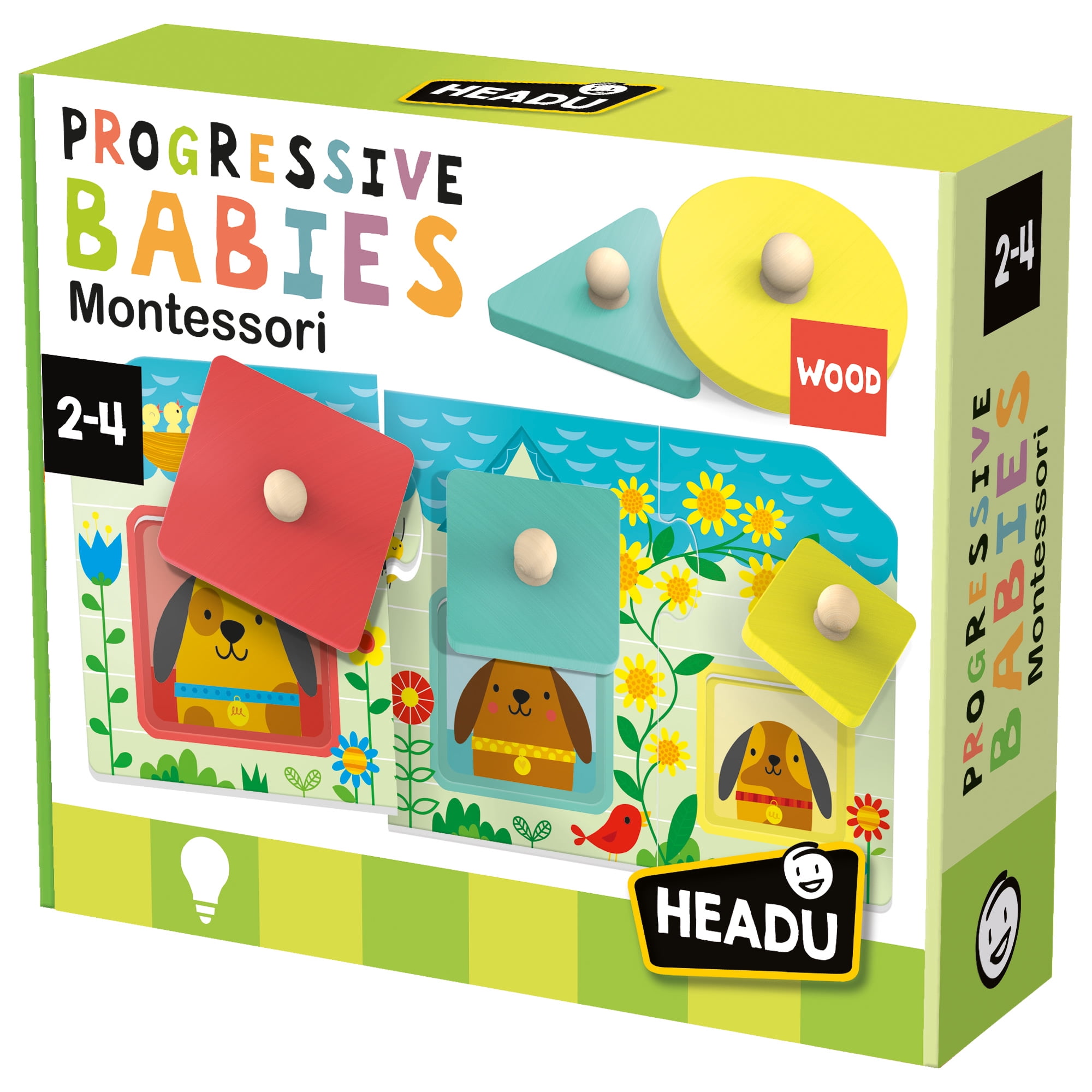 Headu: Progressive Babies Montessori - Wooden Shapes & Color Matching Game, Oversized Animal Scene Puzzle Tiles, Sight Recognition Play, Toddlers 2-4