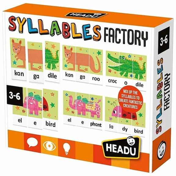 Headu: Syllables Factory - Phonics Puzzle Word Game, Animal Tiles, Read & Write First Words Activity, Reading Development, Educational Play, Kids 3-6