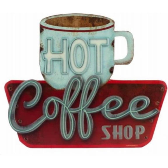 Headwind Consumer Products 140374 Hot Coffee Shop Indoor & Outdoor Embossed 3D Metal Sign
