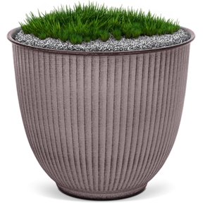 Headwind IronStone Archer – 6" Latte Vertical Ribbed Tapered Round Planter Bowl – Lightweight, Durable Decorative Flower Pots with Drainage for Indoor & Outdoor Use by Robert Allen