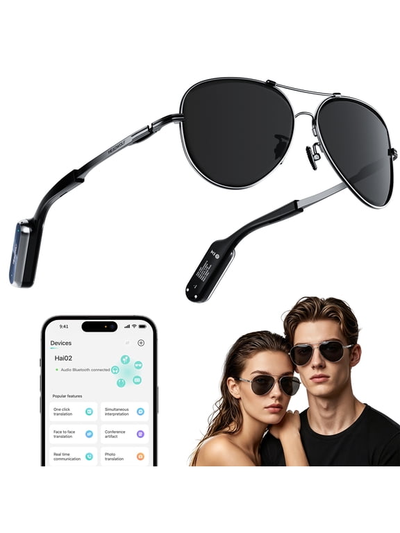 AI Smart Glasses,Bluetooth Audio Glasses with Open-Ear Speakers,AI Translation,Voice Assistant,Titanium Memory Frame,Detachable Design
