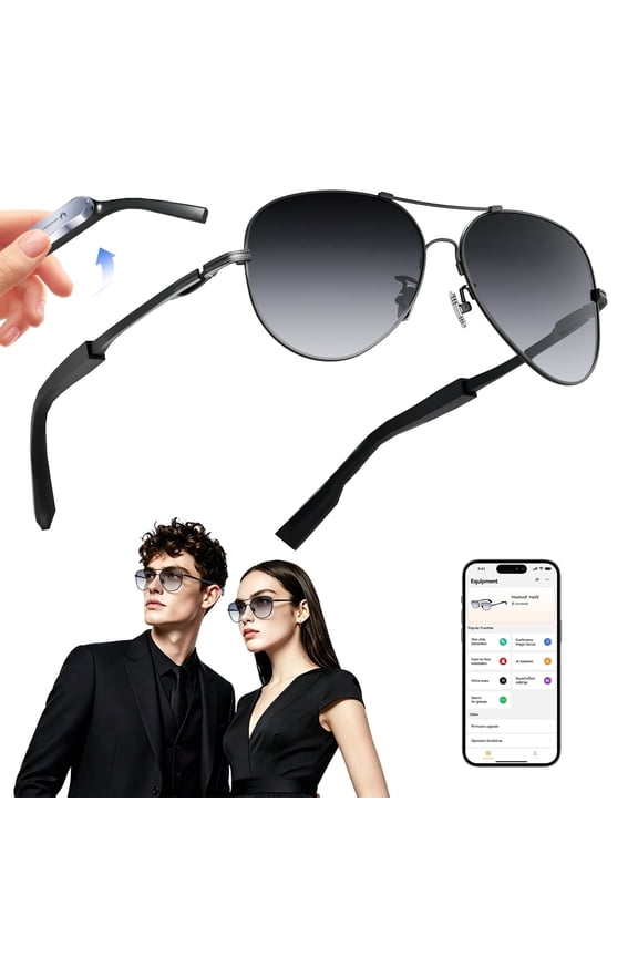 AI Audio Glasses with Bluetooth, Smart Glasses with AI Translation, Open-Ear Audio, Voice Assistant, Titanium Memory Frame, UV400 Sunglasses, Charging Case for Travel, Work & Outdoors
