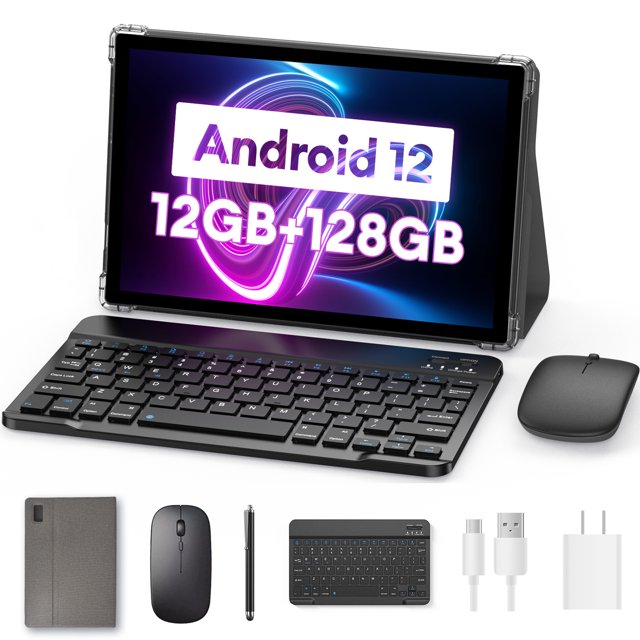 Headwolf Android Tablet with Keyboard, 12GB+128GB 2 in 1 10 inch Tablet