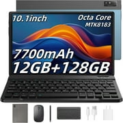 Headwolf Android Tablet with Keyboard, 12GB RAM + 128GB ROM 2 in 1 10 inch Tablet with Case Mouse Stylus, Octa Core 7700mAh Battery, 16MP Camera, 2024 Latest Wifi Tablet PC Blue