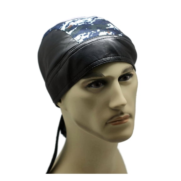Headwrap Cotton Leather Like Du-Rag Doo Rag Digital Blue Camo