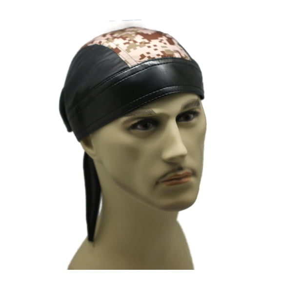 Headwrap Cotton Leather Like Du-Rag Doo Rag Digital Brown Camouflage