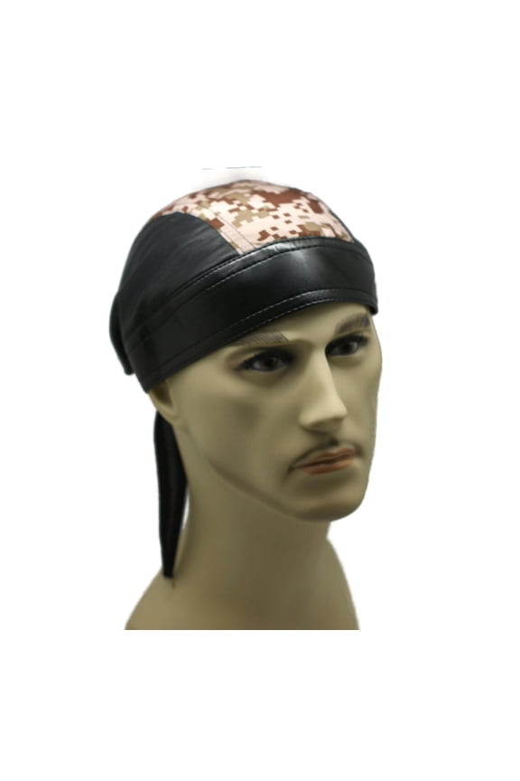 Headwrap Cotton Leather Like Du-Rag Doo Rag Digital Brown Camouflage