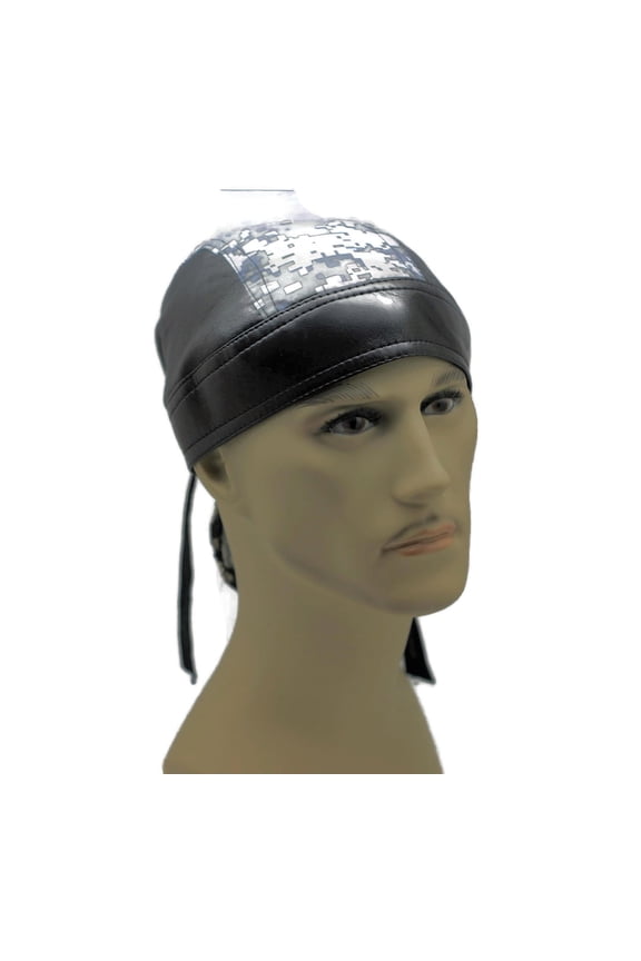 Headwrap Cotton Leather Like Du-Rag Doo Rag Digital Gray Camo