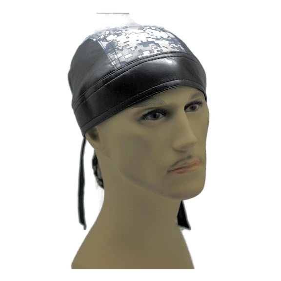 Headwrap Cotton Leather Like Du-Rag Doo Rag Digital Gray Camo