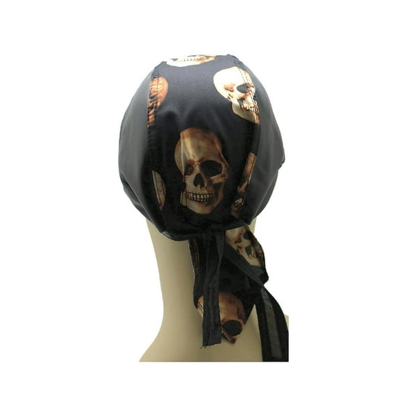 Headwrap Cotton with Leather Like Du-Rag Doo Rag Brown Skulls
