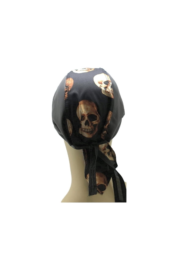 Headwrap Cotton with Leather Like Du-Rag Doo Rag Brown Skulls