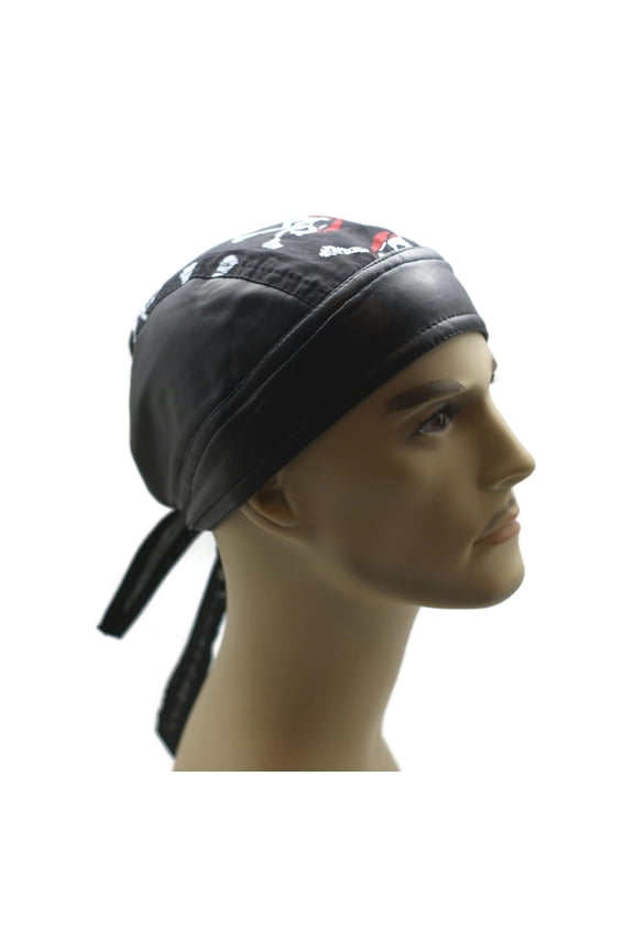 Headwrap Cotton with Leather Like Du-Rag Doo Rag Pirate Skulls