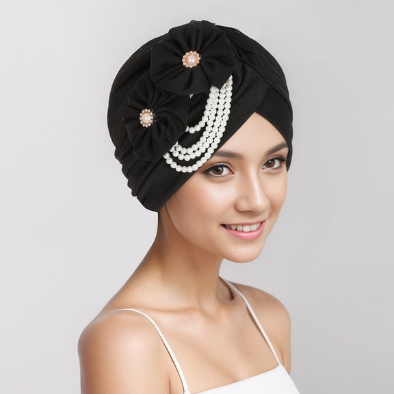 Headwrap Hair Turbans African Turban Flower Pearl Crystal Twisted Head Turban for Women Fashion
