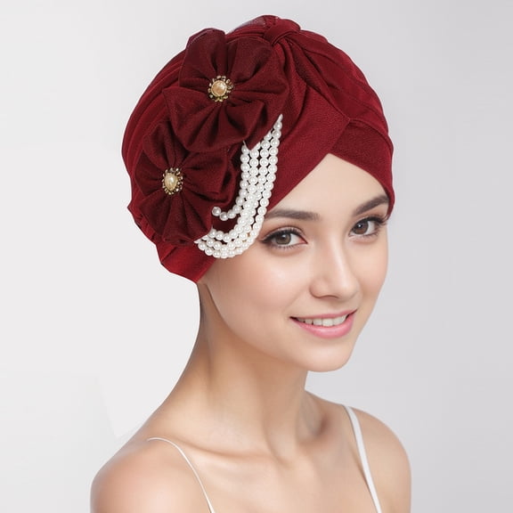 Headwrap Hair Turbans African Turban Flower Pearl Crystal Twisted Head Turban for Women Fashion
