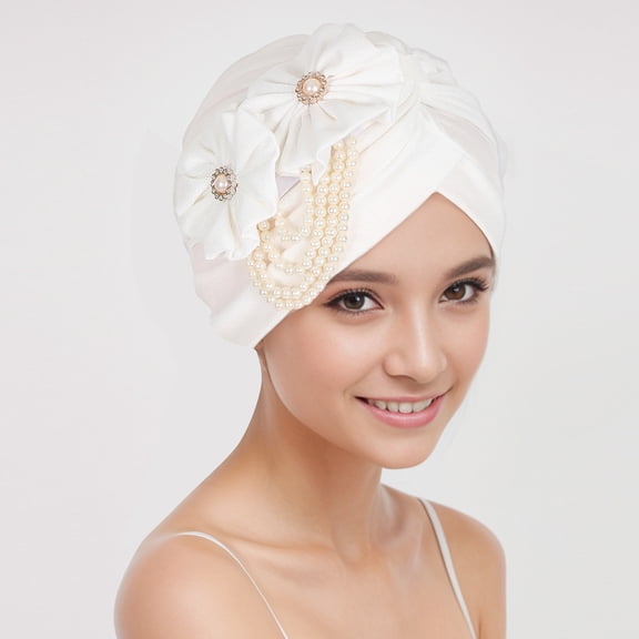 Headwrap Hair Turbans African Turban Flower Pearl Crystal Twisted Head Turban for Women Fashion