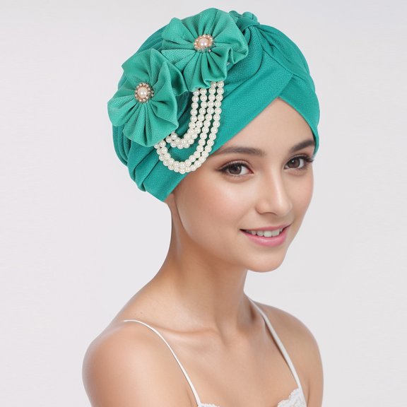 Headwrap Hair Turbans African Turban Flower Pearl Crystal Twisted Head Turban for Women Fashion
