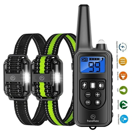 Heaflex Dog Training Electric Collar 2600ft Remote 4 Modes Light Beep Vibration Shock Waterproof 2 Dogs