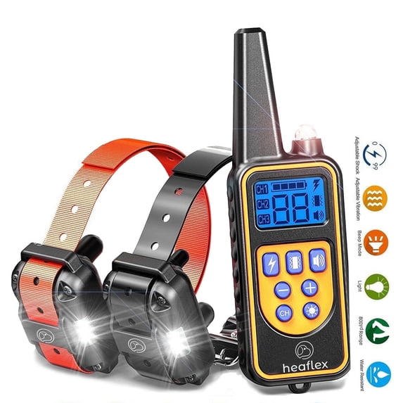 Heaflex Dog Training Electric Collar 2600ft Remote 4 Modes Light Beep Vibration Shock Waterproof 2 Dogs