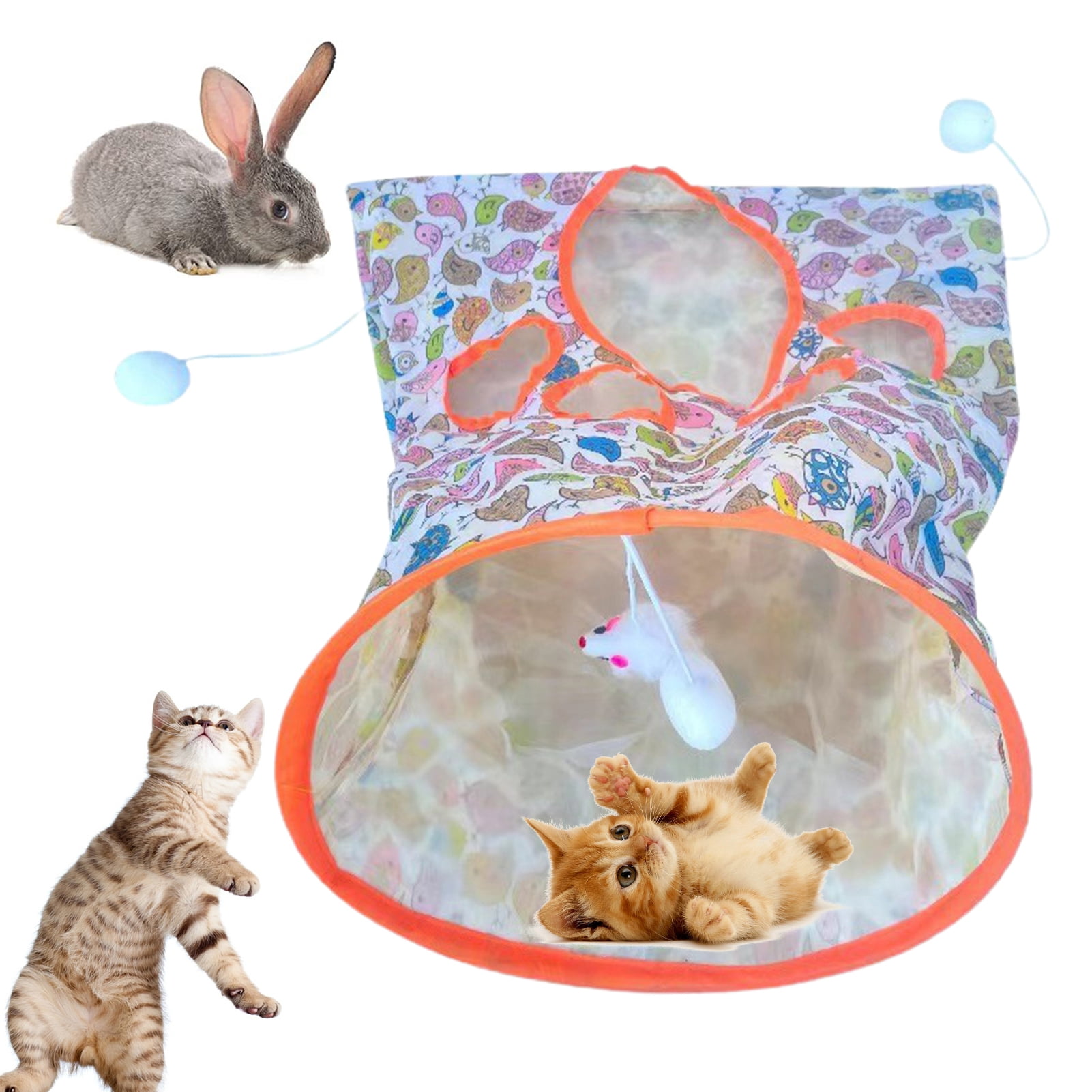 Image showcasing Heajfvd Cat Tunnel Toy with Plush Ball Crinkle Paper Collapsible Tunnel ...