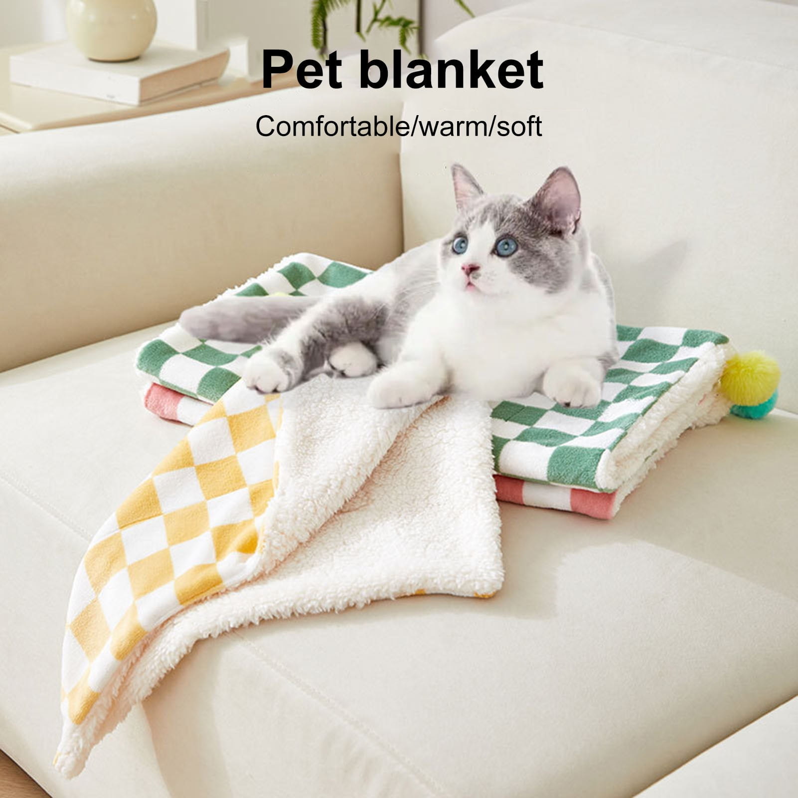 Heajfvd Pet Blanket Bright Color Plaid Pattern Pet Bed Mat Warm Soft