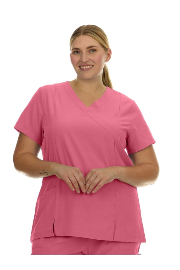 Heal+Wear Plus Size Women Scrub Top V-Neck Elastic Waist Workwear For Nurses Uniform,4-Way Stretch