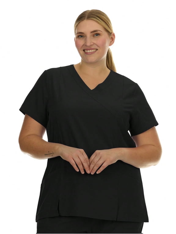 Heal+Wear Plus Size Women Scrub Top V-Neck Elastic Waist Workwear For Nurses Uniform,4-Way Stretch