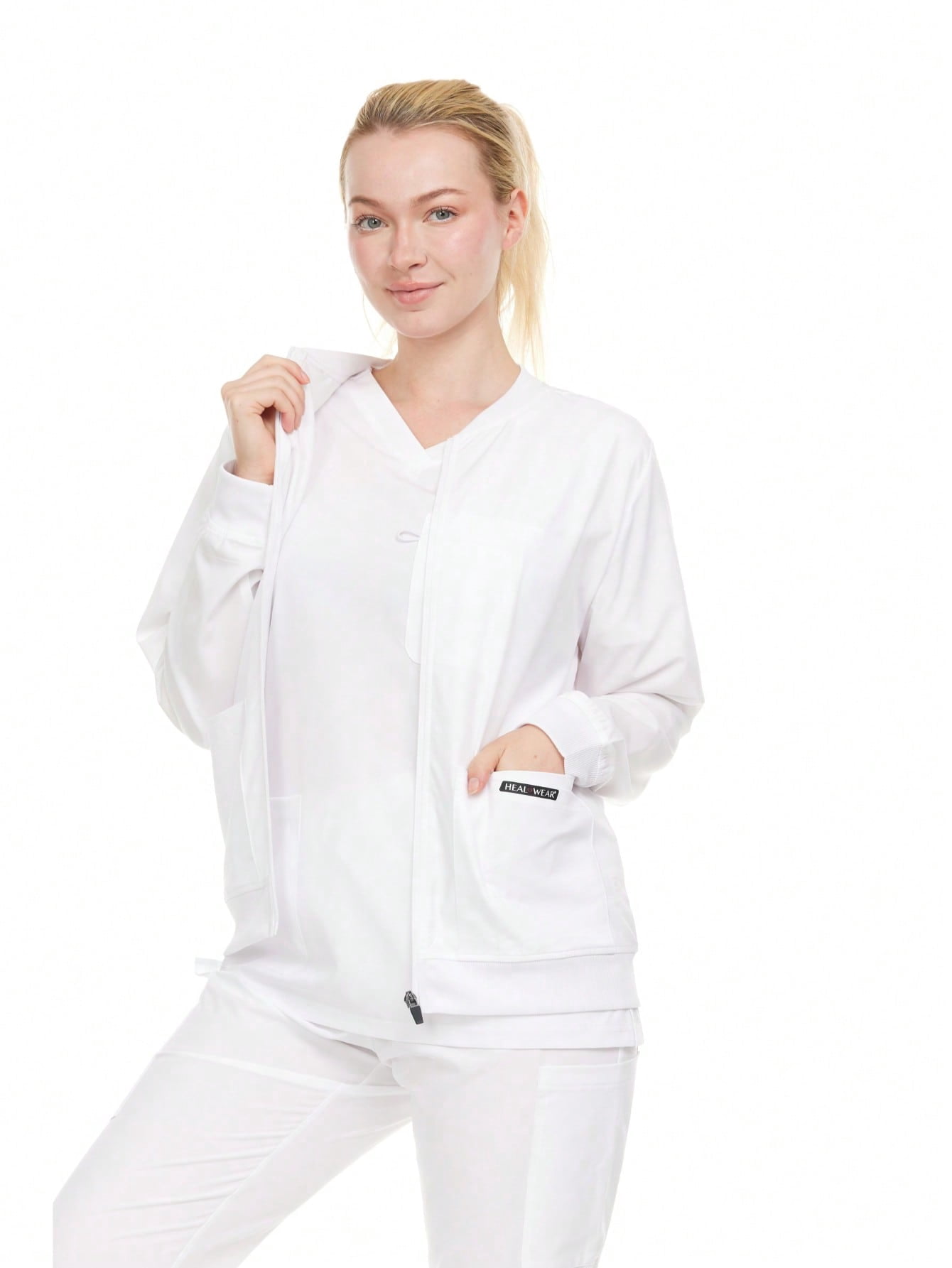 Heal+Wear Woman Scrub Zip Jacket |4-Way Stretch| Spa Doctor Nursing ...