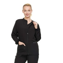 Heal + Wear Women Scrubs Jacket Long Sleeve Female Medical with Pockets Regular Fit 4 Way Stretch Black M
