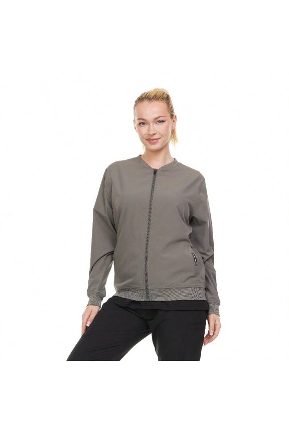 Heal+ Wear Women's Scrub Jacket – Lightweight Zip-Free Bomber Style, 4-Way Stretch, Soft Knit Cuffs, Multiple Pockets, Workwear For Nurses