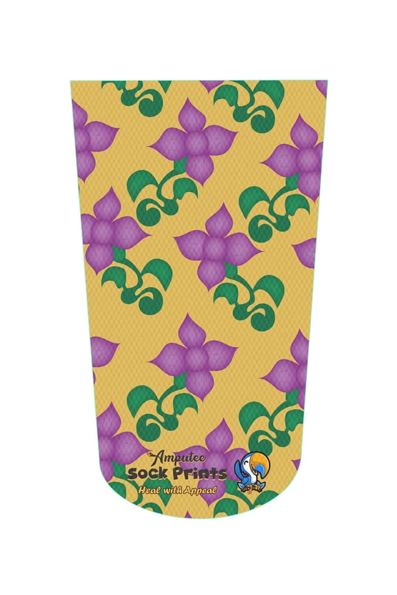 Heal with Appeal Amputee stump sock, Purple Geo Flowers goldbgnd V1, 3Ply stump sock