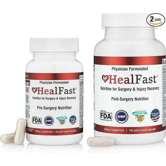 HealFast Complete Surgery & Injury Recovery Supplement: for Wound, Scar Treatment & Bruising w/Vitamins, Bromelain, Quercetin & Probiotics (Pre+Post Op)