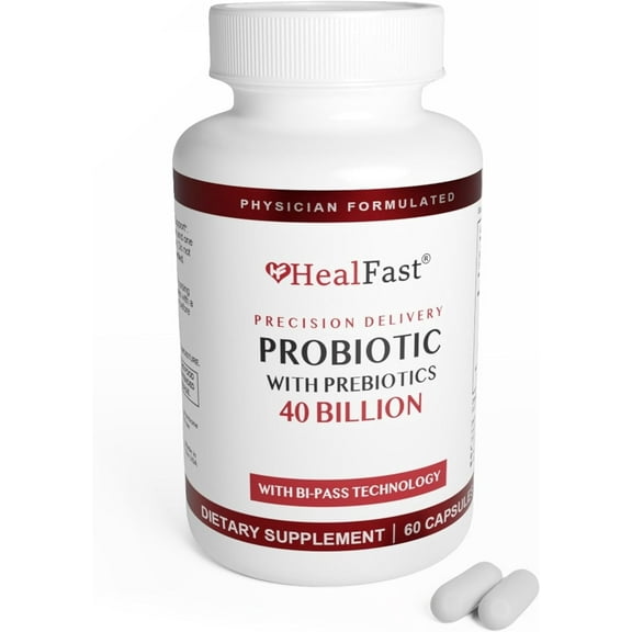 HealFast Physician Formulated Probiotic Supplement - 40 Billion CFU - Live Prebiotics and Probiotics for Men and Women - Probiotics for Gut Health - Non-GMO and Vegan - 30 Day Supply