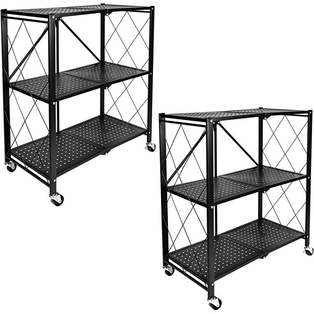 HealSmart 3Tier Foldable Metal Heavy Duty Storage Shelving Unit with
