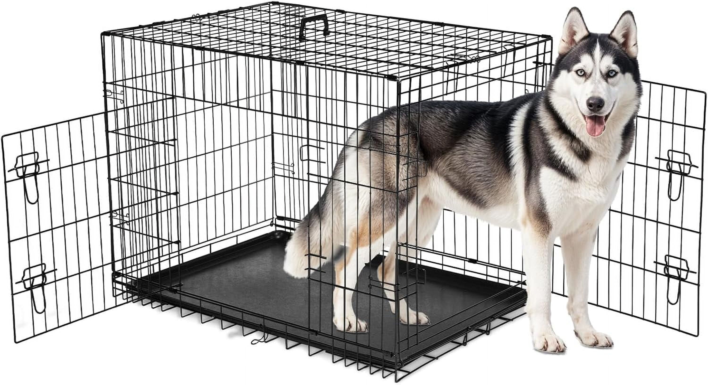 Image showcasing HealSmart 36 Inch Medium Dog Crate with Divider, Double Door Folding ...