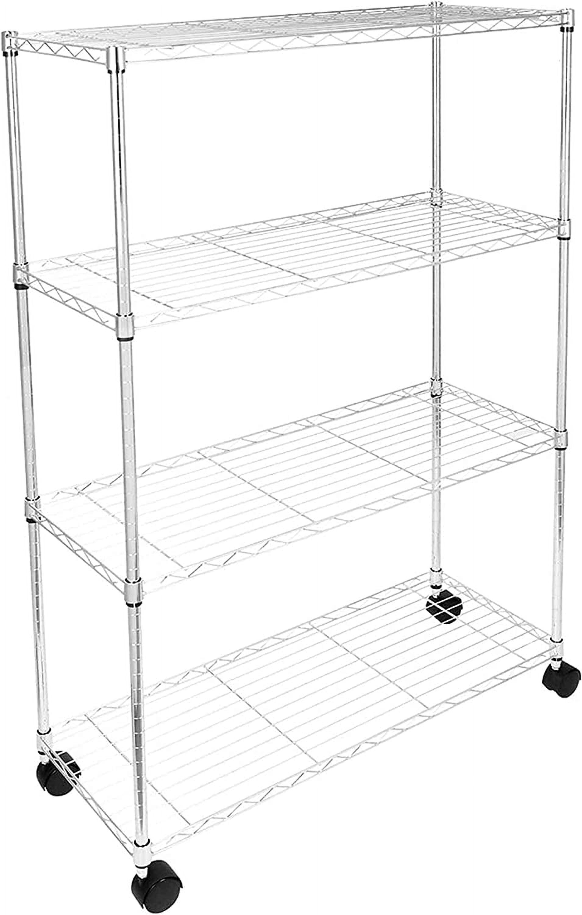Chrome 4-Shelf Adjustable Wire Storage Unit with Wheels