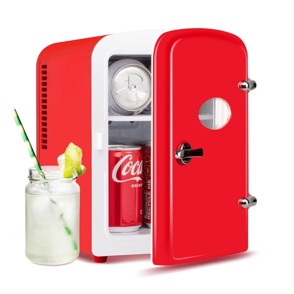 HealSmart 4L/6 Can Mini Fridge, Portable Cooler and Warmer Compact Refrigerators, with Observation Window, 100% Freon-Free & Eco Friendly for Drinks, Food, Skincare, Cosmetics, Red Y101