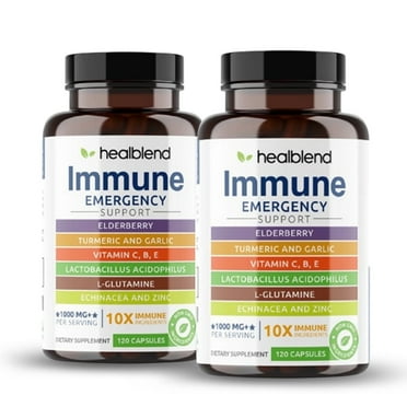 Healblend 10 in 1 Immune Support Supplement Booster with Elderberry, Zinc, Echinacea, Turmeric, Lactobacillus Acidophilus, for Adults 2-Pack
